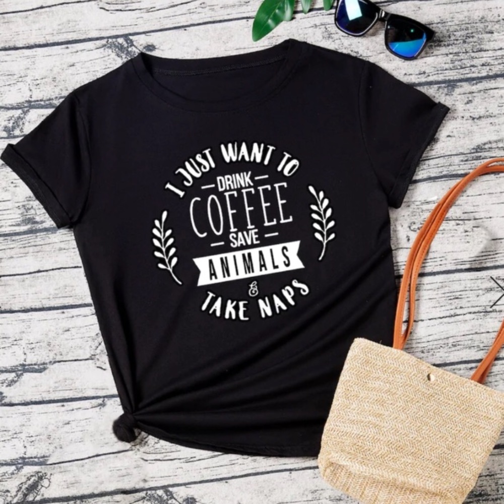CLEARANCE Coffee Naps Save Animals Black Graphic Tee